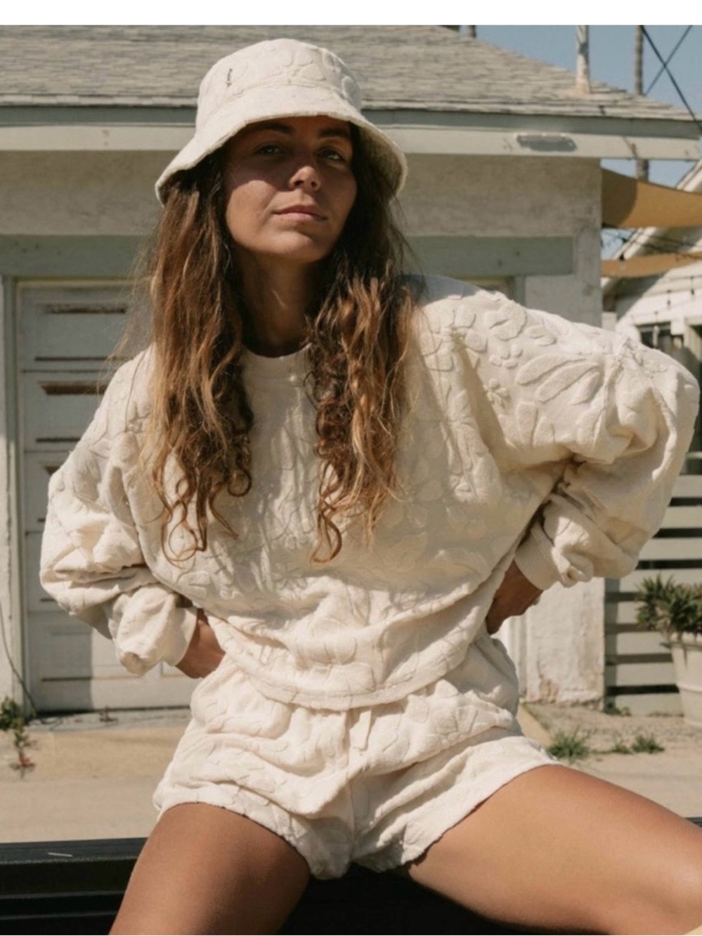 Billabong Cream Textured Crewneck Sweater